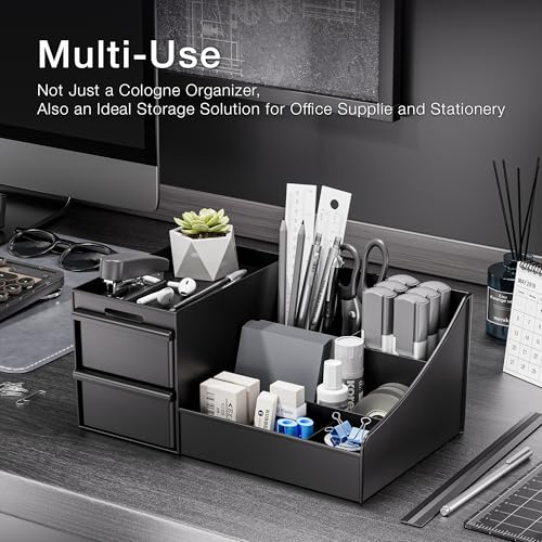 DancesCat Black Cosmetic Organiser for Men, Dressing Table Makeup Organiser with Drawers, Skincare Organiser Storage Box, Ideal Perfume Stand for Mens Bedroom&Bathroom Accessories (Matte Black)