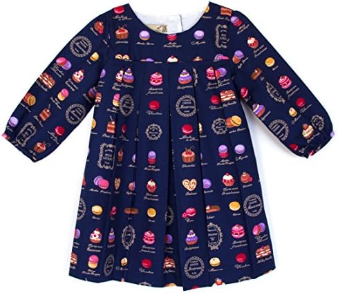 Coral Forest Little Girls' Paris Printed Pleated Dress in Macaron Blue Size 6