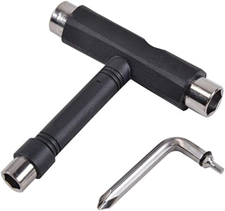 Runfon Skateboard tool wrench2PCS Skate Tool Portable Multi-function Skateboard T Tool Accessories with T Type Inner Hexagon Spanner and L Crosshead Wrench Screwdriver Black and White