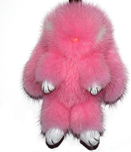 Real Mink Fur Rabbit Doll Keychain for Womens Bag Charms or Car Pendant Key Chain (Pink)