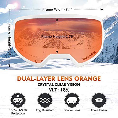 JetBlaze Ski Goggles, OTG Snowboard Goggles (Orange)