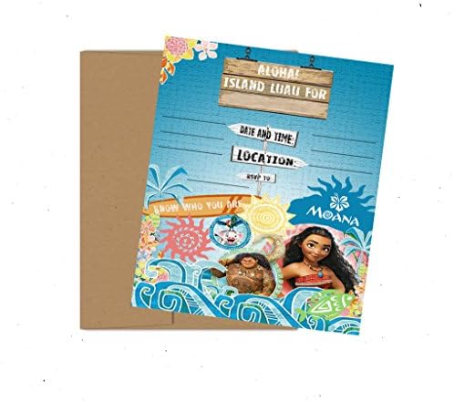 Silly Goose Gifts Aloha! Luau Themed Party Supply Invitations - Featuring Moana and Friends Invite with Envelopes (24 pc bundle)