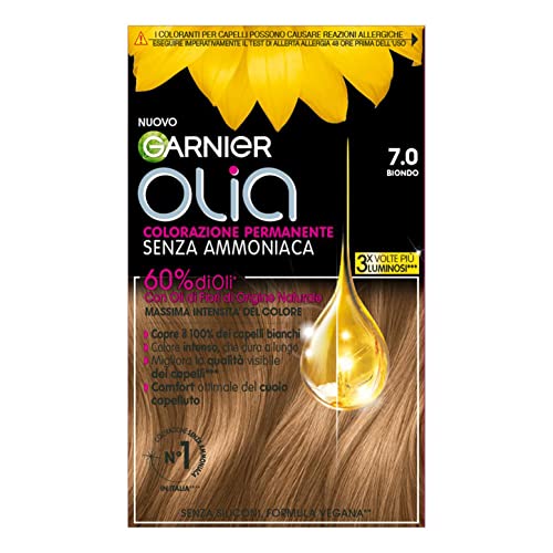 Garnier Olia Hair Dye, Permanent Colouring without Ammonia, Covers 100% White Hair, with Natural Flower Oils of Natural Origin, Vegan Formula, Blonde