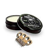 Brass Knuckles Beard Balm Kit: Pristine Beard Balm (1 ounce) & Mini Knuckles Wood Balm Scoop Mustache Comb