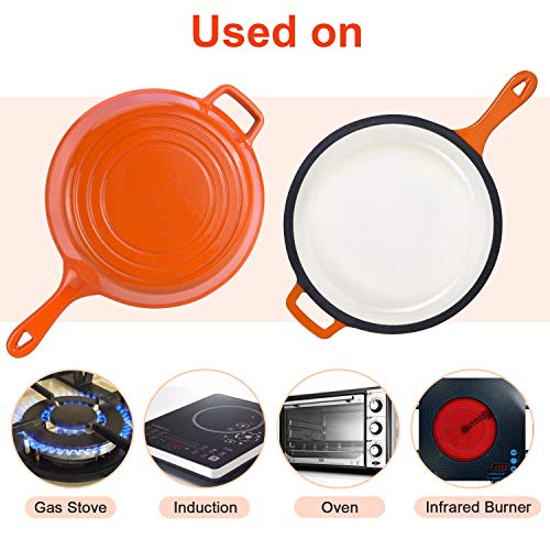 Enameled 2-In-1 Cast Iron Multi-Cooker - Heavy Duty 3.2 Quart Skillet and Lid Set, Versatile Healthy Design, Non-Stick Kitchen Cookware, Use As Dutch Oven Frying Pan (Orange)
