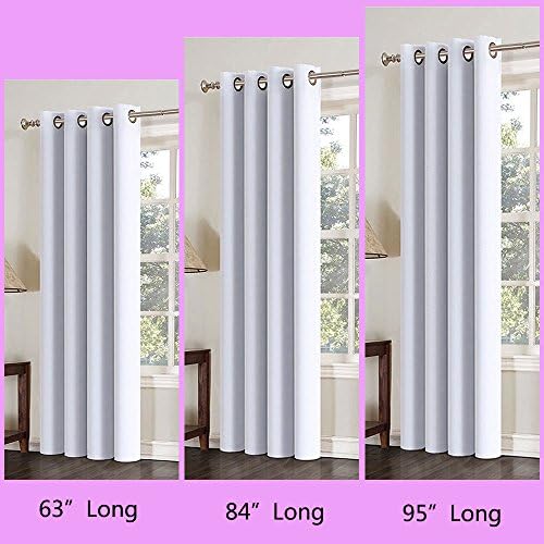 84 inch Long White Grey Windows Curtains 1 Panel Drapes, Thermal Insulated Solid Grommets Best Blackout Curtains for Bedroom Living Room (52 inch Wide x 84 inch Long, White Grey)