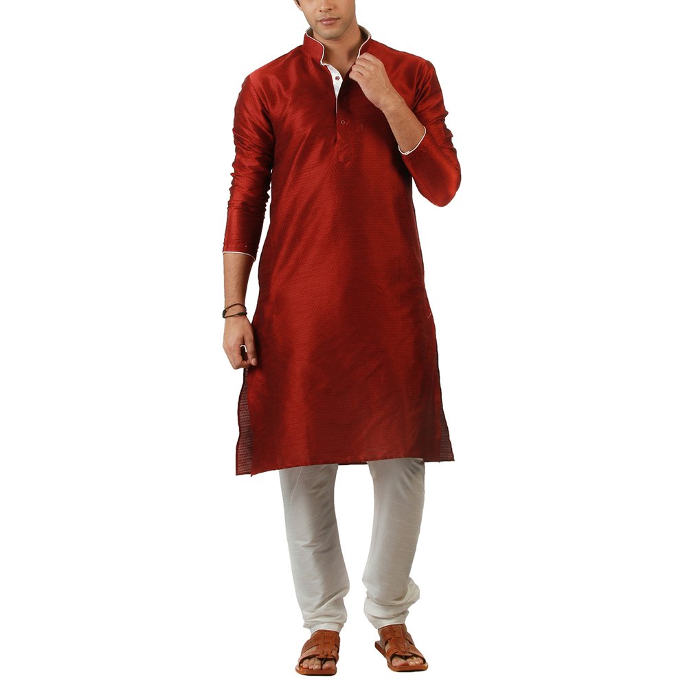 amora men's blended silk kurta churidar set