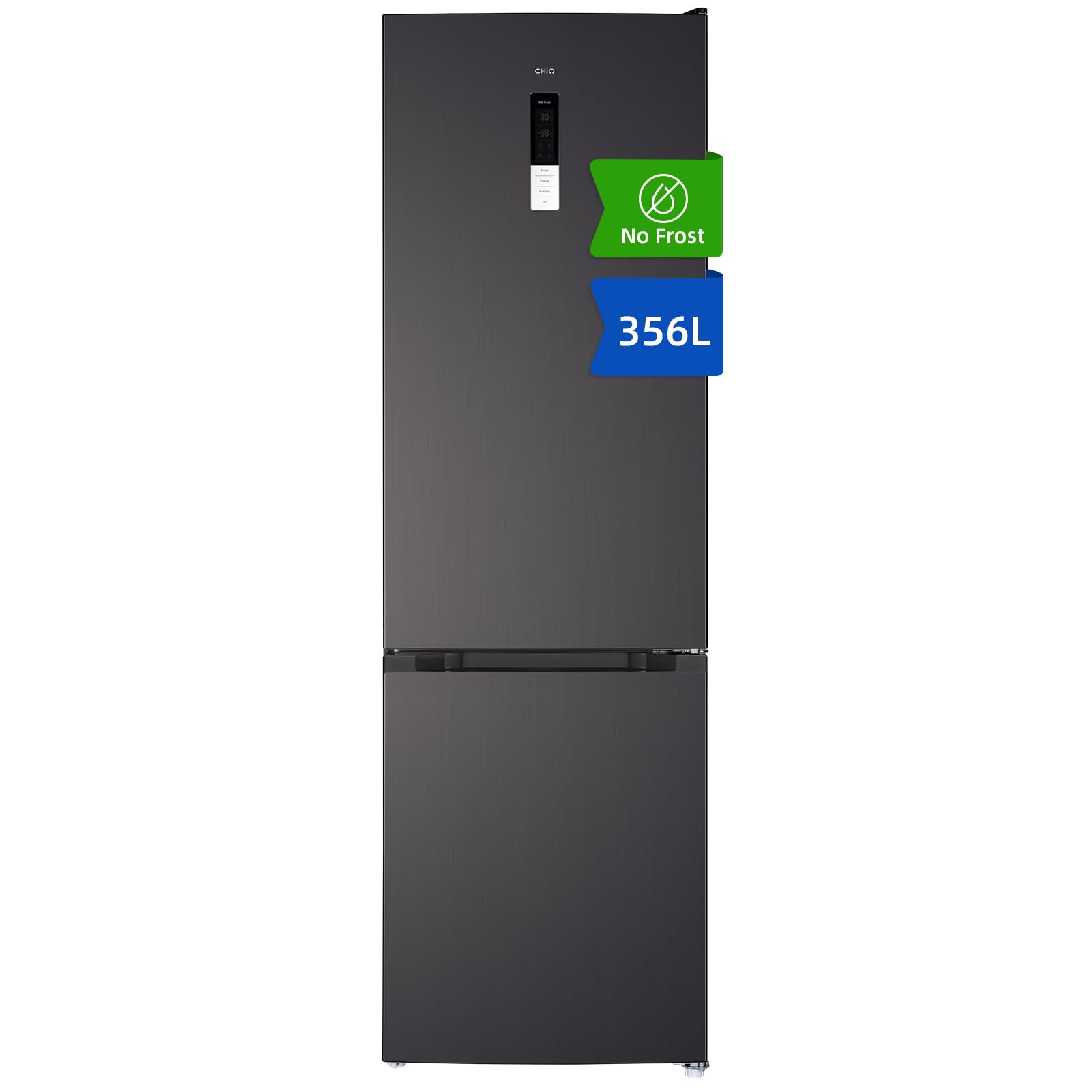 CHIQ Kühlschrank mit Gefrierfach No Frost | 356 L | 200 cm H, 60 cm B, 63 cm T| Smart Kontrol, Eco Mode, Leise 35 dB | 4-Sterne-Gefrieren, Schnellkühlung, LED-Touch-Display | FBM351NEI42