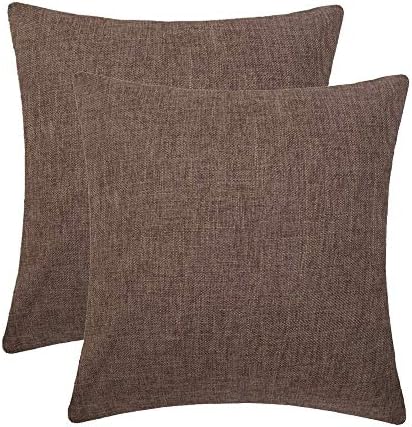 Jepeak Throw Pillow Covers Cushion Cases Pack of 2 Linen Farmhouse Modern Decorative Solid Square Pillow Covers for Couch Sofa Bed Home Decoration (Medium Brown, 24x24 Inch)