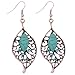 Yazilind Jewelry Vintage Tibetan Silver-plated Leaf Shape Turquoise Drop Dangle Earrings for Women