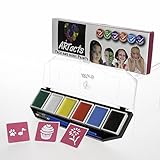Face Paint Kit For Kids With FREE Stencils . 6 Bold Bright Color Palette Set for Kids Water Based Non Toxic,FBA Approved. Great Gift For All Occasions