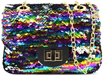 JUMISEEWomen Girls Sparkly Sequin Crossbody Purse Evening Bag Rainbow Shoulder Bag with Chain Strap