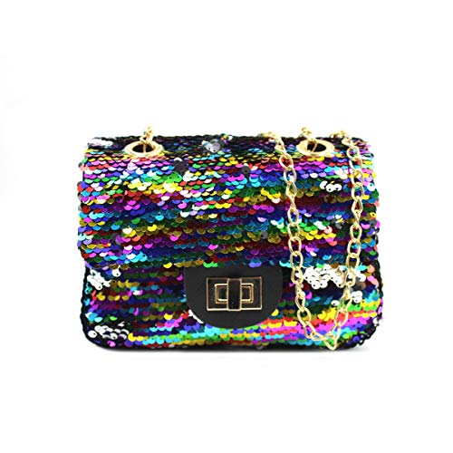 JUMISEEWomen Girls Sparkly Sequin Crossbody Purse Evening Bag Rainbow Shoulder Bag with Chain Strap