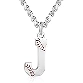 AIAINAGI Baseball Initial A-Z Letter Necklace - Men's Baseball Charm Pendant in Stainless Steel Silver Chain, 22inch Personalized Gift
