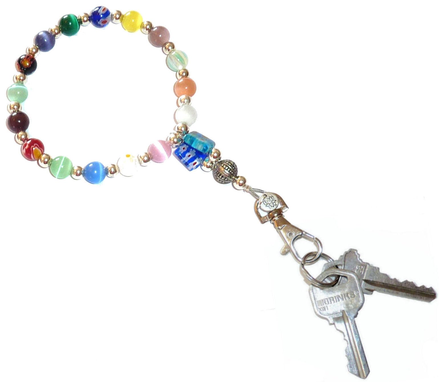 Hidden Hollow Beads Wrist Lanyard, Beaded Women's Wristlet, Bracelet, Jewelry, Keys, Phone, Keychain Bracelet, Strong, Multi Colored, Wrist Lanyard, Wrist Lanyard