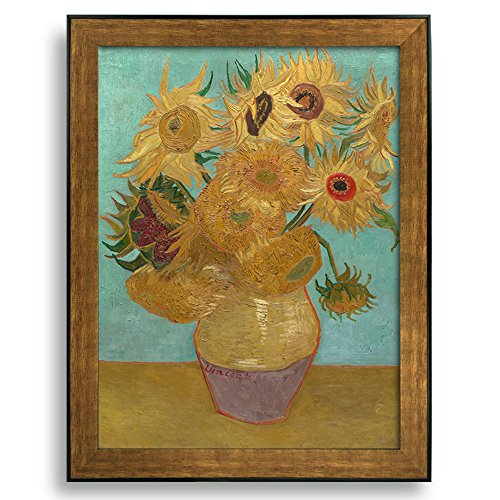 Sunflower by Vincent Van Gogh Framed Art Print Famous Painting Wall Decor Bronze and Black Frame