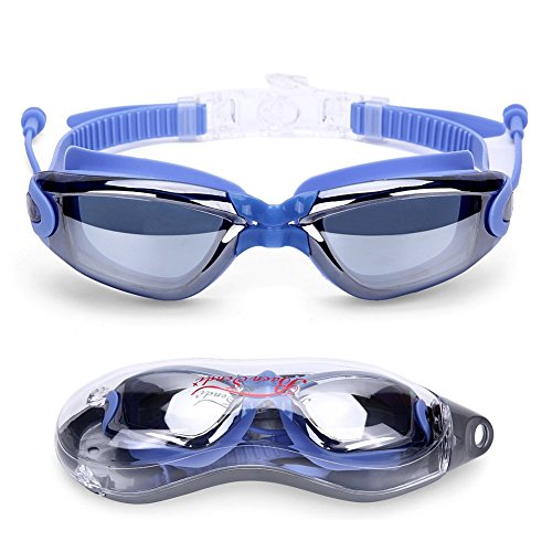 Baen Sendi Swimming Goggles with Siamese Ear Plugs - UV Protection Anti Fog - Best Adult Swim Goggles (Blue)