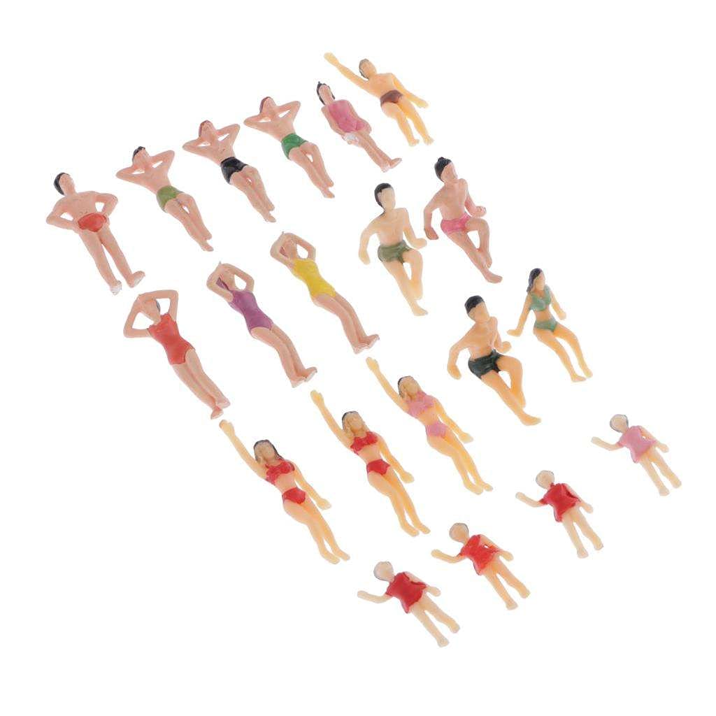 Sharplace 20Pack 1.4 inch Miniature Beach Swimsuits People Figures Model Train Diorama Scenics Building Kit, 1:50 Scale