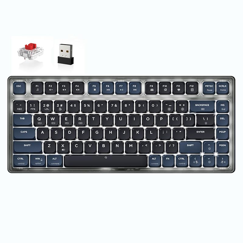 ATTACK SHARK AK832 Low Profile Mechanical Keyboard, Ultra-Thin Tri-Mode Wireless 75% Gasket Gaming Keyboard BT5.2/2.4G/Wired, 20 Backlit TKL Compact 83 Key Red Switch, Coiled USB C Cable for Mac/Win — image 1