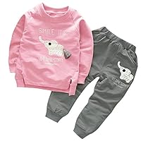 BomDeals Cute Elephant Print Toddler Baby Girls Clothes Set,Long Sleeve T-Shirt +Pants Outfit (Age(3T), Pink)