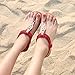 Wollanlily Women Summer Beach Bohemia Flat Sandals Rhinestones T Strap Ankle Strap Flip-Flop Thong Shoes Red-01 US 8