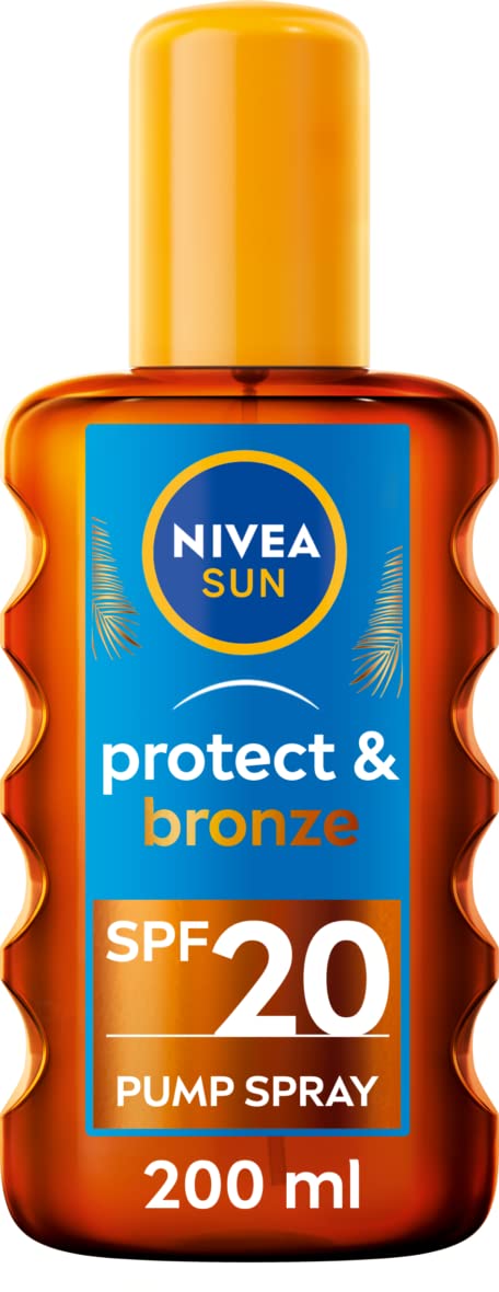 NIVEA SUN Protect & Bronze Sun Spray Oil (200 ml), Bronzing Tanning Oil Spray with SPF20, Advanced Suncream Protection, Natural Pro-Melanin Extract