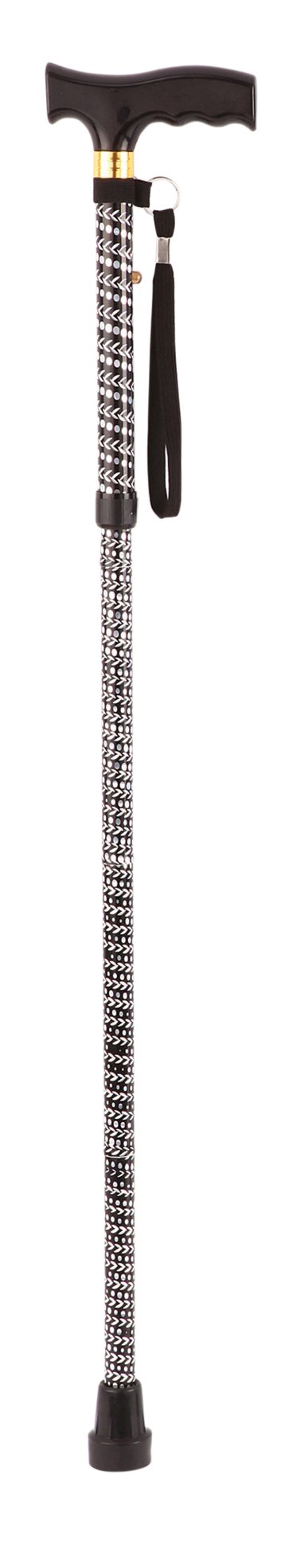 Aidapt Patterned Fold Down Adjustable Height Lightweight Walking Stick with Anti Slip Ferrule Foot to Aid Stability and Confidence when Walking Supplied with a Hanging Carry Strap and Wood Handle