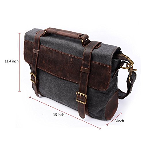 S-ZONE Vintage Canvas Genuine Leather Messenger Traveling Briefcase Shoulder Laptop Bag