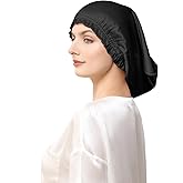 THXSILK 100% Mulberry Silk Bonnet for Sleeping Women, Silk Bonnet with Elastic Band, Hair Wrap Cap for Women Curly Hair, Black