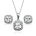 Yoursfs Wedding Jewelry Set for Women Platinum Plated Big Square CZ Crystal Halo Necklace and Earrings Bridal Bridemaides