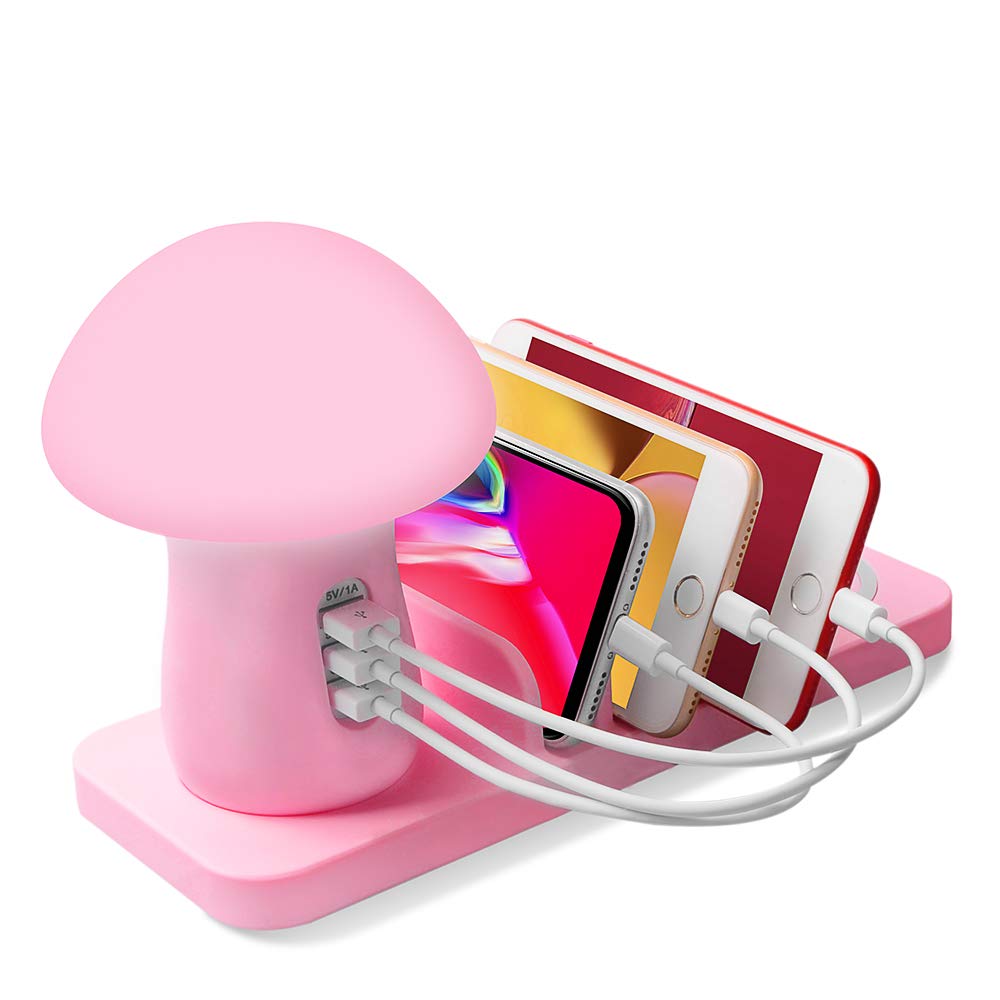 Stazione di ricarica Wireess con caricabatterie USB 3 porte Caricatore USB Supporto di ricarica per Apple iPhone Samsung Tablet Tablet Smartphone, Rosa