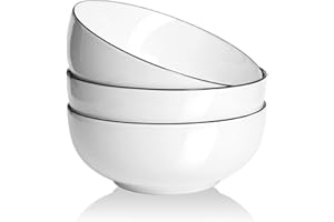 AnBnCn Salad Soup Bowls 3-Pack-65 Oz Super Large Stackable Round White Fine Porcelain Cereal Pasta Bowl-Sets
