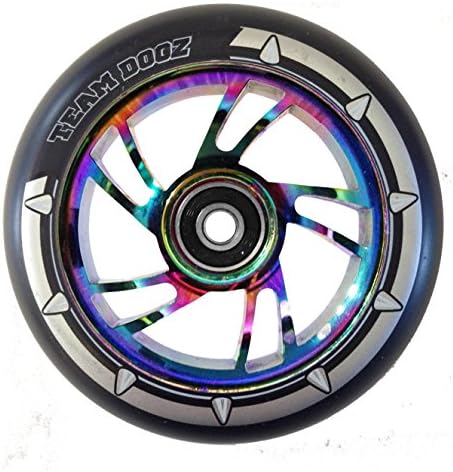 Team Dogz Single Rainbow Neochrome Alloy Core 110mm Stunt Scooter Wheel With Mixed PU and ABEC11 Bearings