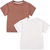 MYGBCPJS Toddler Boys Girls 2Pcs Bamboo Viscose Tshirt with Pocket Infant Baby Solid Short Sleeve Crewneck Tee Shirt T-shirt