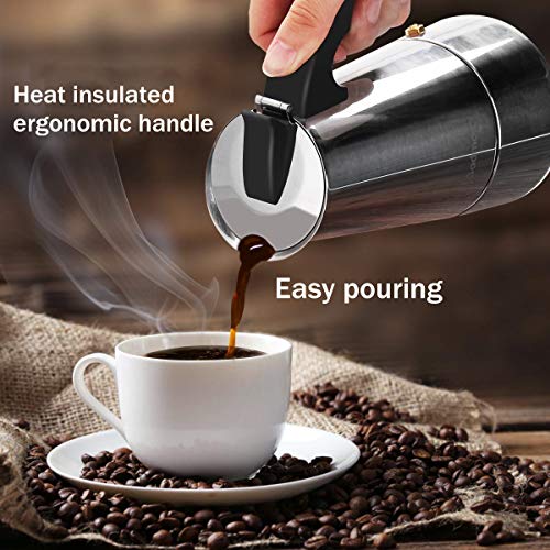 Godmorn Espressokocher, Kaffeekocher, Mokkakanne aus 430 Edelstahl, Espresso Maker für 6 Tassen (300 ml), Stovetop… – Bild 4