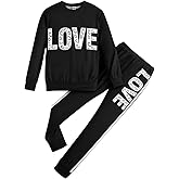 Afsmlys Tween Girl's Letter Print Top + Jogger Pants 2 Piece Outfit Set Kids Clothing, Sizes 6-14 Years