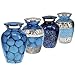 Trupoint Memorials Small Urns for Human Ashes Keepsake, Decorative Mini Cremation Urn for Adult Men & Women, Set of 4, Light Blue with Silver Lining