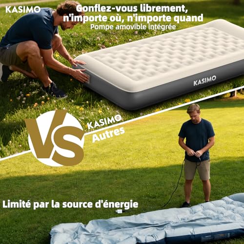 KASIMO Single Inflatable Mattress, Built-in Wireless Electric Pump, TPU Material Inflatable Mattress, Quick Inflating 2 Min, Inflatable Bed 90 x 190 x 22 cm for Camping and Guests