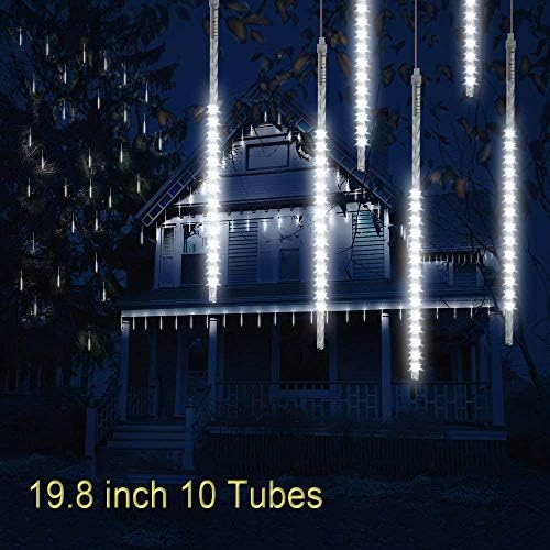 Toptik Meteor Shower Rain Lights, 19.8 inch 10 Tubes Falling Rain Drop Light Ultra Bright Romantic Lights Party, Wedding, Christmas, Yard,etc (White-2)
