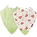 Nuby Reversible 100% Natural Cotton Muslin Teething Bib, Flamingo, Flowers, Pink, Green, 2 Count