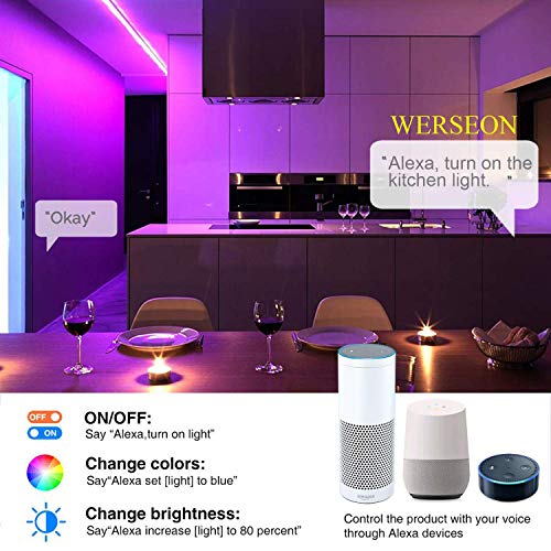 WERSEON LED Strip Lights Kit, Room led Lights Waterproof 32.8ft 5050 RGB 300led Light Strips Compatible with Alexa Google Home, Light Strip Kits Music Sync for Room TV Kitchen Home Party
