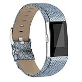 AK for Fitbit Charge 2 Leather Band, Replacement Luxury Genuine Leather Band Strap for Fitbit Charge 2 (grid blue)