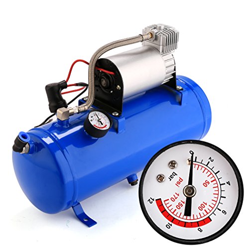 Jaketen 4 Trumpet Vehicle Air Horn 12 Volt Compressor Hose 150 dB Train 120PSI Kit Set Almost Any Vehicle Trucks Car SUV (Blue) - Thumbnail 7