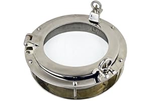 Nautical Tropical Imports 12 Inch Nickel Finish Over Solid Brass Heavy Porthole Window with 2 Inch Deep Flange Functional