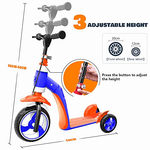 Verkstar Kick Scooter for Kids Toddlers Girls Boys, 2 in 1 Kids Scooter with Handbrake, Adjustable Handle, Extra-Wide Deck, The Latest Outdoor Toys for Kids Activities (Orange & Blue)