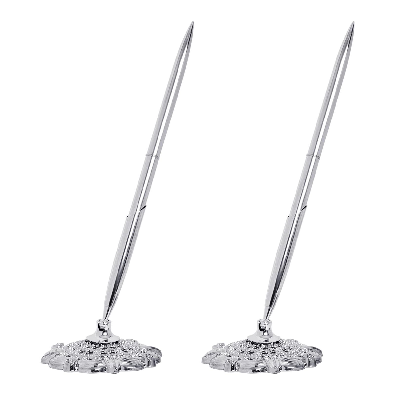 Photo 1 of Bcxfbxd 2 Pcs Silver Metal Pen Stand Holder Set - Ballpoint Pens for Business, Guest, Wedding, Gifts