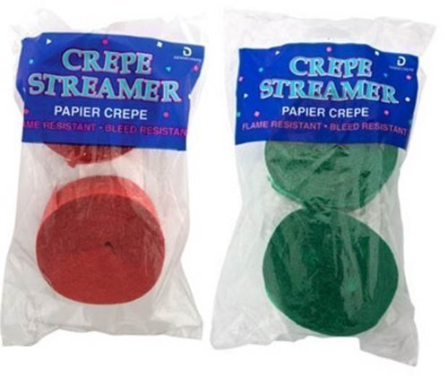 Red and Green Crepe Streamers - 4 Rolls