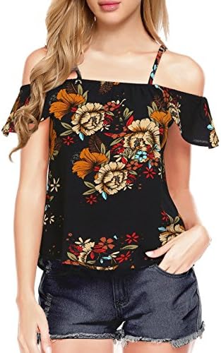 Art 90s Women's Floral Print Chiffon Casual Off Shoulder Tops Blouse