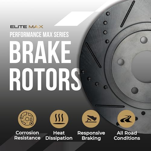 Max Advanced Brakes Front & Rear Brake Kit Compatible With 2013-2015 2016 2017 2018 2019 Ford Explorer Flex Taurus Replacement Drilled Slotted Black Coated Disc Brake Rotors and Ceramic Brake Pads