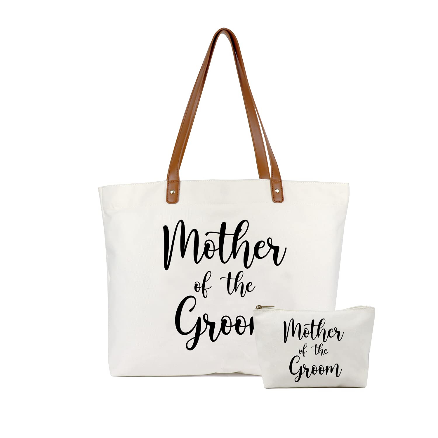 Bride Tote Bag with Makeup Bag, Gifts for Engagement / Bridal Shower / Bachelorette / Wedding Party Canvas White